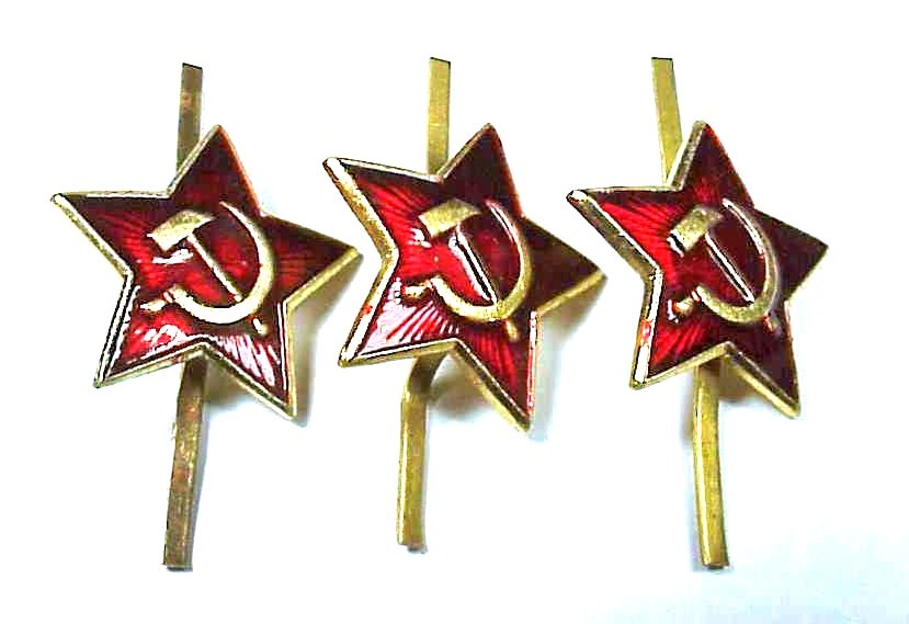 3 x Original Soviet Russian Army Uniform Military Red Star Cap Hat Badges * USSR