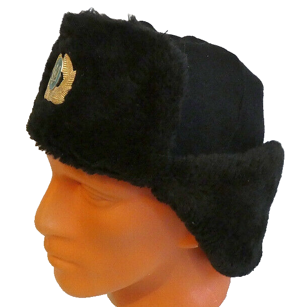 Original Ukrainian Army Navy Fur Ushanka Hat Metal Badge 56cm Small 2010 Issue