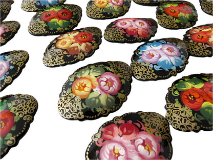 Russian Lacquer Pin Brooch Hand Painted Papier Mache Artist Signed Folk Art New