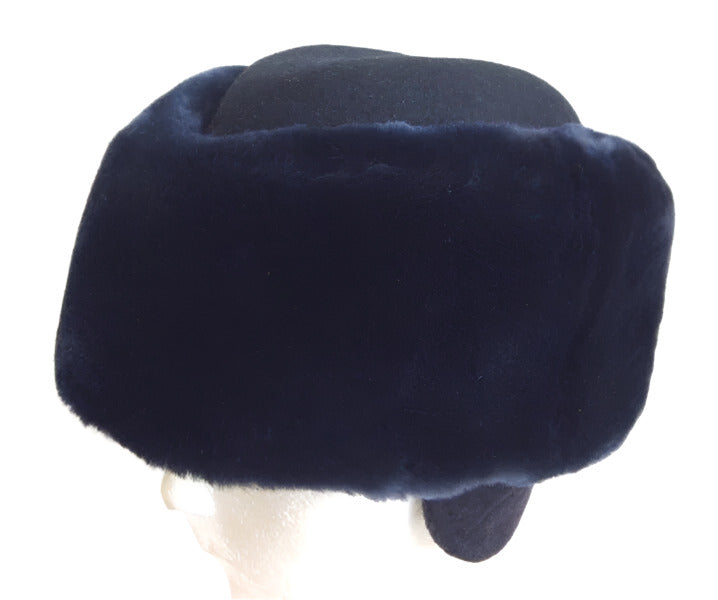 Genuine Russian Police MVD Female Officer Blue Mouton Sheepskin Winter Fur Hat with Wool Felt on Top