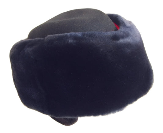 Genuine Russian Police MVD Female Officer Blue Mouton Sheepskin Winter Fur Hat with Wool Felt on Top
