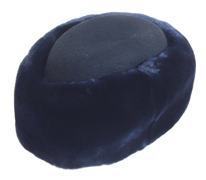 Genuine Russian Police MVD Female Officer Blue Mouton Sheepskin Winter Fur Hat with Wool Felt on Top