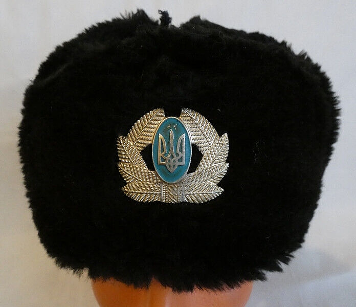 Original Ukrainian Army Navy Fur Ushanka Hat Metal Badge 56cm Small 2010 Issue