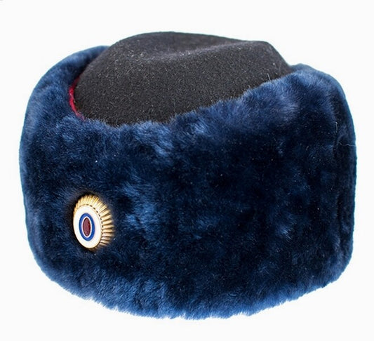 Genuine Russian Police MVD Female Officer Blue Mouton Sheepskin Winter Fur Hat with Wool Felt on Top