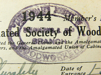 British 1944 Amalgamated Society of Woodworkers Contribution Card