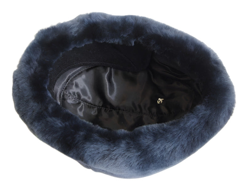 Genuine Russian Police MVD Female Officer Blue Mouton Sheepskin Winter Fur Hat with Wool Felt on Top