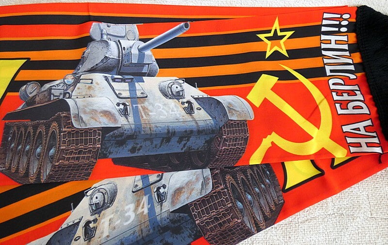 To Berlin! USSR Commemorative T34 WWII Silky Double Sided Long Scarf 155 cm New