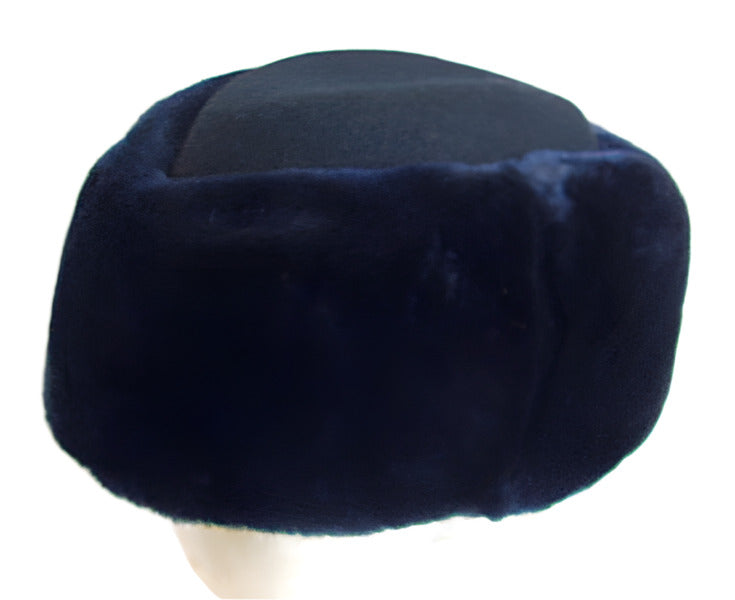Genuine Russian Police MVD Female Officer Blue Mouton Sheepskin Winter Fur Hat with Wool Felt on Top
