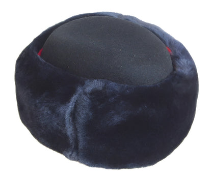 Genuine Russian Police MVD Female Officer Blue Mouton Sheepskin Winter Fur Hat with Wool Felt on Top
