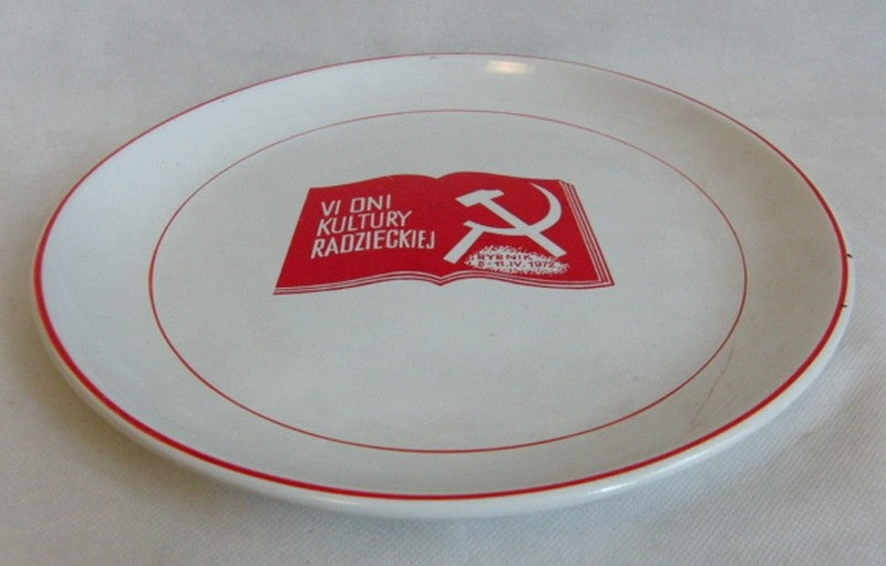 Days of Soviet USSR Culture in Poland 1972 Vintage Enamelled Metal Plate Stamped