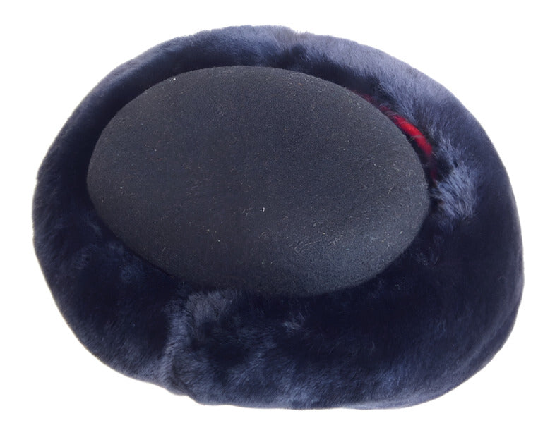 Genuine Russian Police MVD Female Officer Blue Mouton Sheepskin Winter Fur Hat with Wool Felt on Top