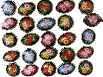Russian Lacquer Pin Brooch Hand Painted Papier Mache Artist Signed Folk Art New