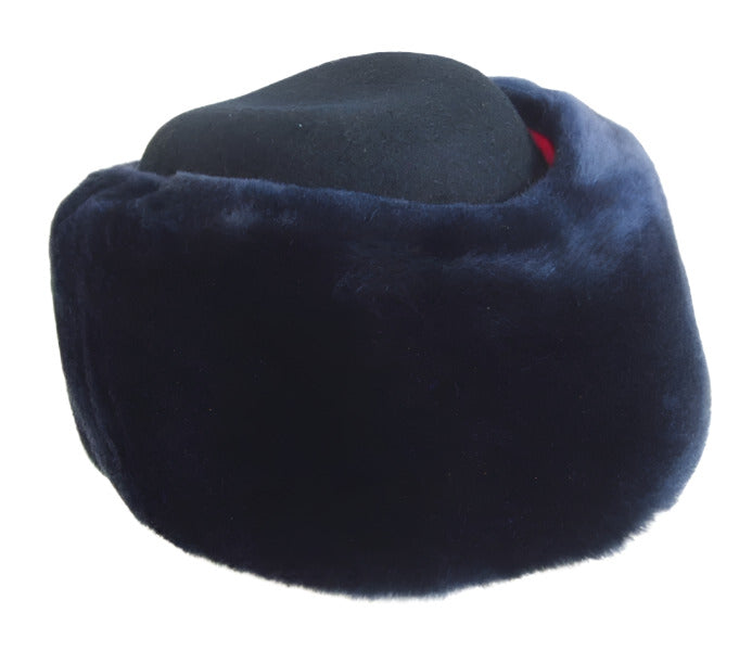 Genuine Russian Police MVD Female Officer Blue Mouton Sheepskin Winter Fur Hat with Wool Felt on Top