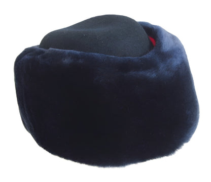 Genuine Russian Police MVD Female Officer Blue Mouton Sheepskin Winter Fur Hat with Wool Felt on Top