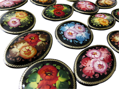 Russian Lacquer Pin Brooch Hand Painted Papier Mache Artist Signed Folk Art New
