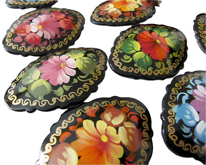Russian Lacquer Pin Brooch Hand Painted Papier Mache Artist Signed Folk Art New