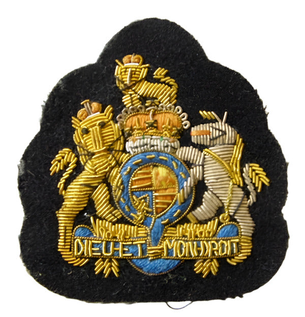 British Military Bullion Wire Patch Badge Dieu Et Mon Droit Coat of Arms Vtg