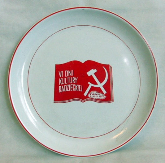 Days of Soviet USSR Culture in Poland 1972 Vintage Enamelled Metal Plate Stamped