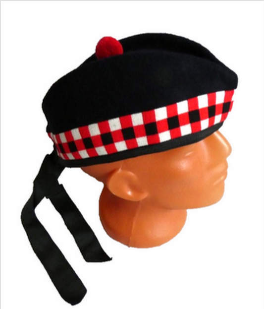 Glengarry Scottish Hat Highland Cap Dark Blue Pure Wool Bonnet Diced 60cm L-XL