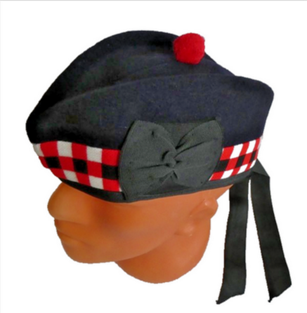 Glengarry Scottish Hat Highland Cap Dark Blue Pure Wool Bonnet Diced 60cm L-XL