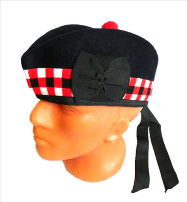 Glengarry Scottish Hat Highland Cap Dark Blue Pure Wool Bonnet Diced 60cm L-XL