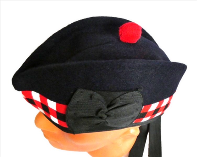 Glengarry Scottish Hat Highland Cap Dark Blue Pure Wool Bonnet Diced 60cm L-XL