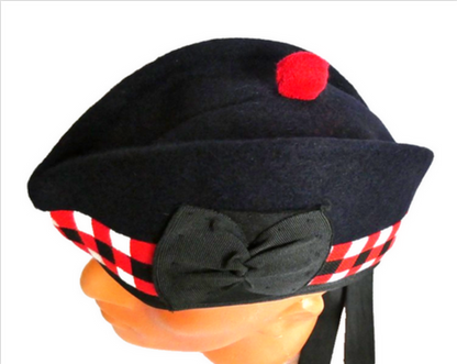 Glengarry Scottish Hat Highland Cap Dark Blue Pure Wool Bonnet Diced 60cm L-XL