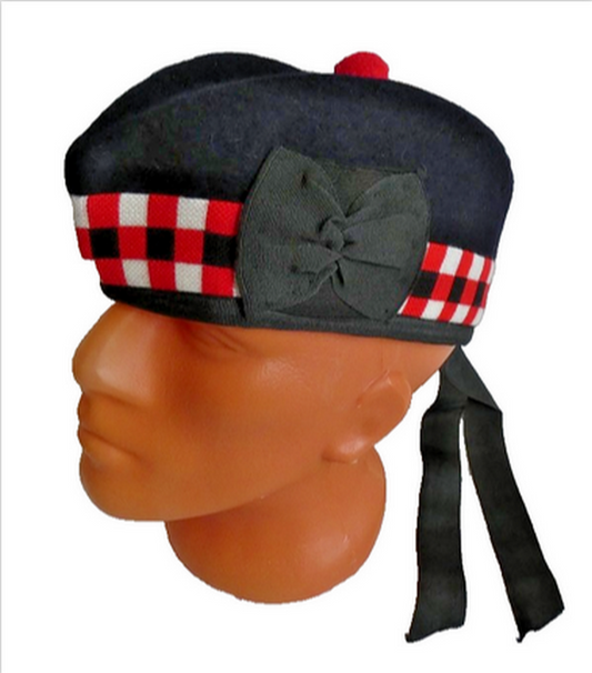 Glengarry Scottish Hat Highland Cap Dark Blue Pure Wool Bonnet Diced 60cm L-XL