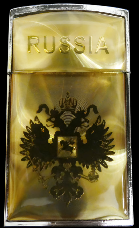 RUSSIA Gold-Colored Cigarette Lighter With Coat of Arms New Original in Gift Box