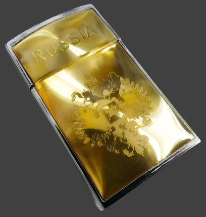RUSSIA Gold-Colored Cigarette Lighter With Coat of Arms New Original in Gift Box