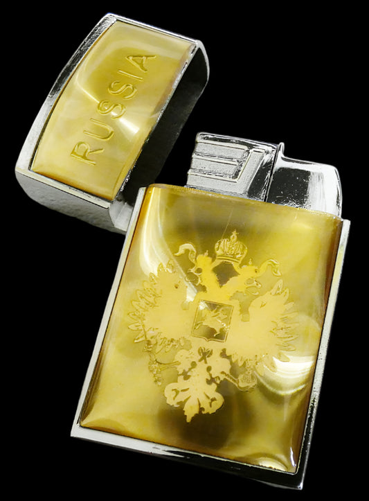 RUSSIA Gold-Colored Cigarette Lighter With Coat of Arms New Original in Gift Box