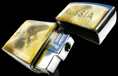 RUSSIA Gold-Colored Cigarette Lighter With Coat of Arms New Original in Gift Box