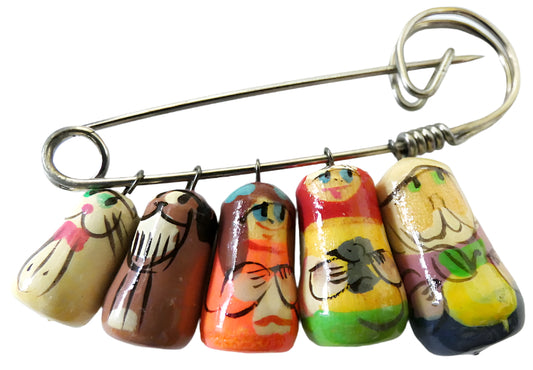 Russian Doll Matryoshka FAMILY Brooch Pin Charm Hand Painted Original Souvenir