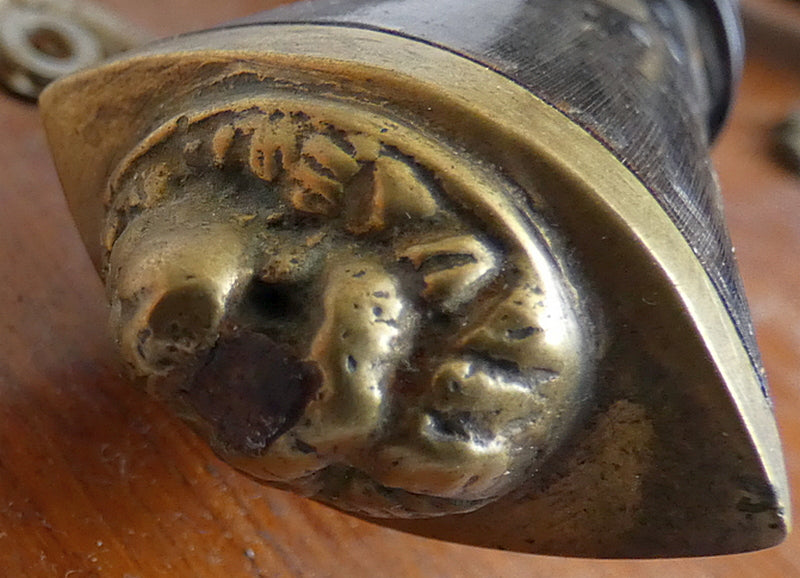 Two Gurka Kikri Knives Mounted Onto Shield Shaped Wooden Plate with Metal Cap Badges