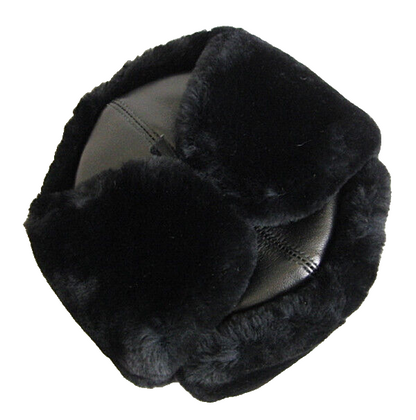 Real Russian Navy Officer Black Mouton Sheepskin Fur Ushanka Hat Badge 59cm L