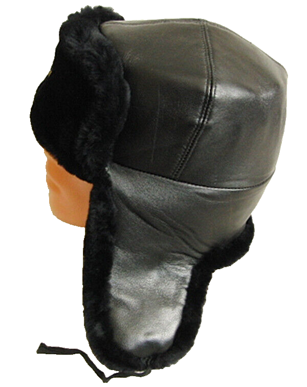 Real Russian Navy Officer Black Mouton Sheepskin Fur Ushanka Hat Badge 59cm L
