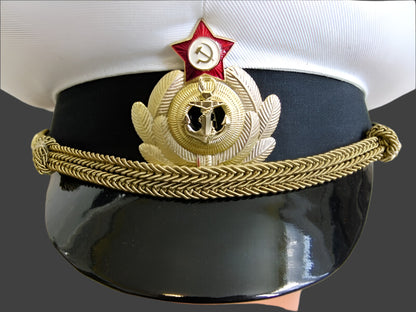 Real Russian Navy Officer Parade Visor Cap Hat USSR Badge 61cm L-XL Spare Cover