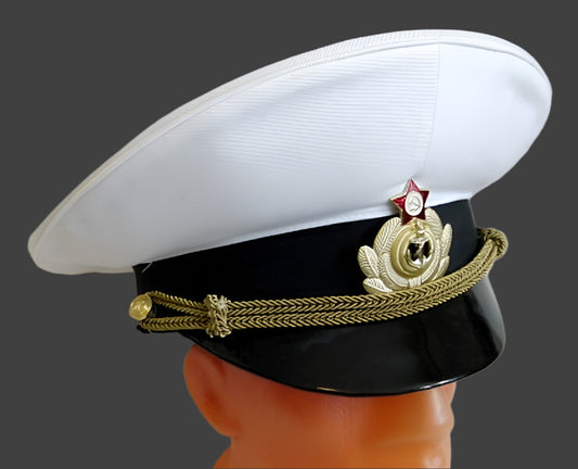 Real Russian Navy Officer Parade Visor Cap Hat USSR Badge 61cm L-XL Spare Cover