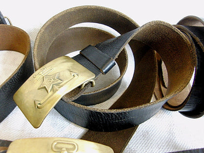 Real USSR Soviet Russian Navy Black Leather Belt Brass Buckle Leningrad Marxist