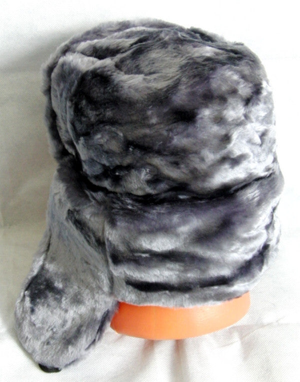 Russian Hat Ushanka Faux Fur Cossack Trapper & Army Eagle Badge - Silver Grey