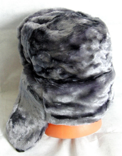 Russian Hat Ushanka Faux Fur Cossack Trapper & Army Eagle Badge - Silver Grey