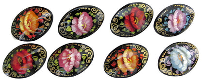 Russian Lacquer Pin Brooch Hand Painted Papier Mache Artist Signed Folk Art New