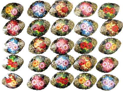 Russian Lacquer Pin Brooch Hand Painted Papier Mache Artist Signed Folk Art New