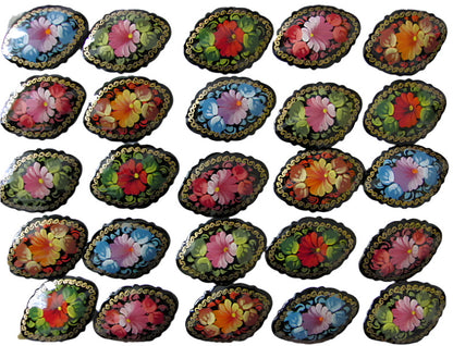 Russian Lacquer Pin Brooch Hand Painted Papier Mache Artist Signed Folk Art New