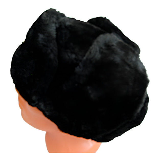 Russian Ushanka Faux Fur Cossack Trapper Hat & USSR Soviet Army Badge - Black