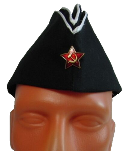 Soviet Russian Navy Black Pilotka Cap Hat USSR Red Star Badge 59cm M-L New