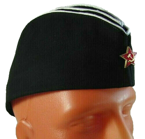 Soviet Russian Navy Black Pilotka Cap Hat USSR Red Star Badge 59cm M-L New