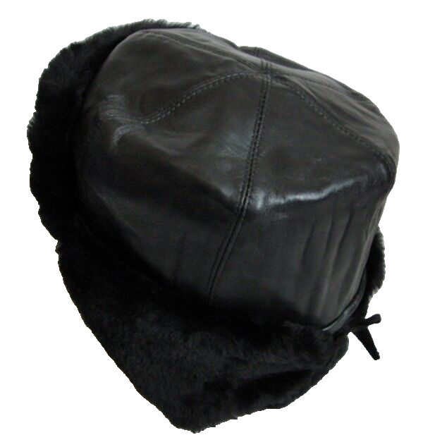 USSR Russian Navy Officer Black Mouton Sheepskin Fur Ushanka Hat Badge 62cm XXL