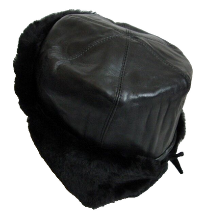 USSR Russian Navy Officer Black Mouton Sheepskin Fur Ushanka Hat Badge 62cm XXL