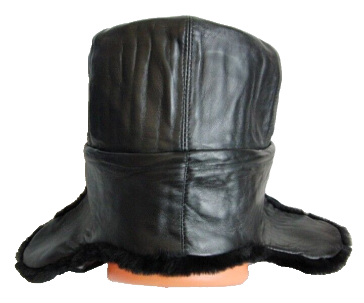 USSR Russian Navy Officer Black Mouton Sheepskin Fur Ushanka Hat Badge 62cm XXL